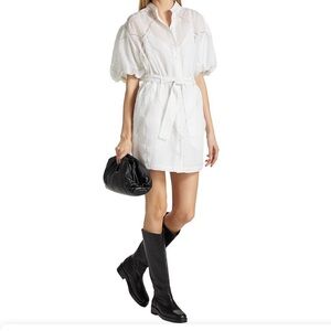Frame White Inset Lace Puff Sleeve Dress without Waist Tie